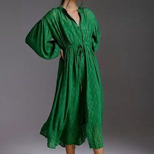 Anthropologie Allene Gold Shimmer Maxi Dress Kelly Green XL